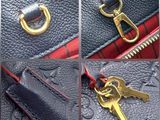 four different pictures of a purse with a bunch of keys in it