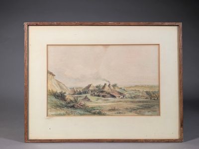 une image représentant un tableau représentant un paysage, dans un cadre en bois
