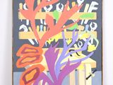 a painting of flowers in a vase on a table