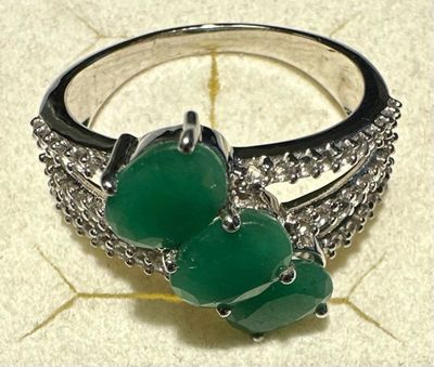 BAGUE 3 EMERAUDES 2.10CTS - ARGENT 925 - Taille 60 - 4g (79)