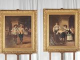 tableau représentant deux personnes debout l'une à côté de l'autre dans une pièce