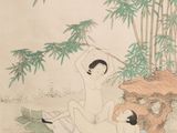 an image of a painting of a man and a woman sitting under a bamboo tree