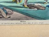 a drawing of a man on a stage with a horse