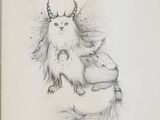 dessin d'un chat avec des cornes et une queue, dans un cadre