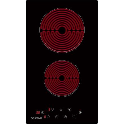 a black and red stove top with two burners on it