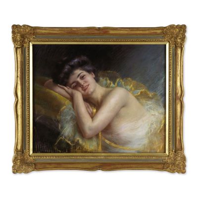 une image représentant un tableau où l'on voit une femme allongée sur un canapé