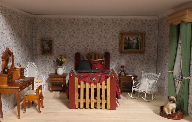 Diorama. Composition miniature, dans une vitrine en bois, vitre e...