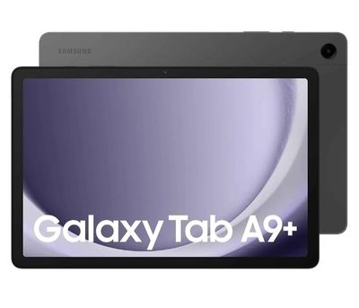 La tablette Samsung Tab A9 est présentée avec le logo Samsung Tab A9 apposé dessus.