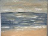 un tableau représentant deux personnes debout sur une plage