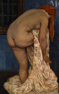 une image représentant un tableau où l'on voit une femme nue penchée en avant