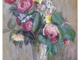 a painting of flowers in a vase on a table