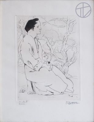 l'image d'un dessin d'un homme assis sur le sol