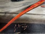 a painting of a baseball bat and a ball on a table