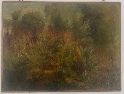 une image représentant un tableau représentant un jardin avec des arbres et des fleurs