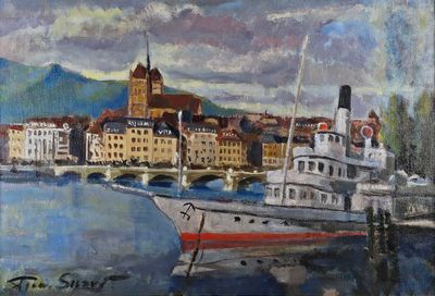 Pierre SICARD (1900-1981) Le port de Genève, 1960.