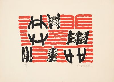 un dessin rouge et noir sur une feuille de papier