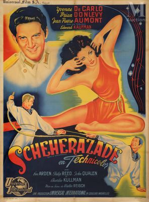 an old movie poster of a woman in a bathing suit and a man in a sailor ' s uniform