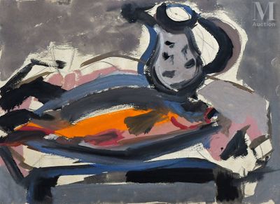 une peinture d'un poisson dans une assiette sur une table