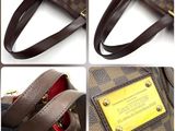 several pictures of a louis vuitton bag with a tag on it