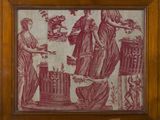 an old picture of a painting of a woman and a man with a bird