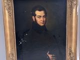 tableau représentant un homme en manteau noir, dans un cadre doré