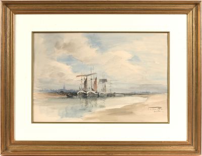 Joseph-Marie LE TOURNIER (1892-1972) "Goélettes" Aquarelle s…