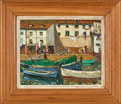 une image d'une peinture de bateaux amarrés dans un port