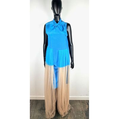 DELPOZO. Robe courte sans manche en crêpe de soie bleu élect…