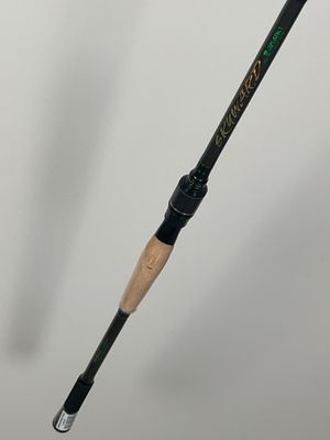 a close up of a fishing rod on a white background