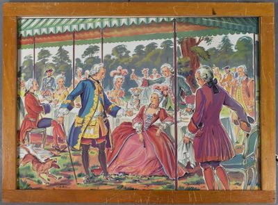 a picture of a painting of a man and woman on a carousel