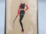 an image of a drawing of a woman in a black and red outfit