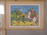 a picture of a picture of a man riding a horse