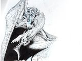 dessin représentant un dragon assis sur une feuille de papier