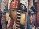 peinture abstraite représentant le visage d'une femme aux multiples visages