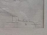 drawing of a plane flying over a body of water with a boat in the background