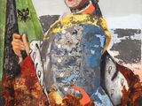 painting of a man dressed in armor holding a sword and shield