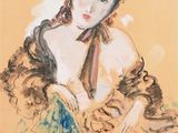 une image représentant un tableau d'une femme en robe marron
