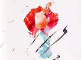 une image représentant une peinture d'une fleur rouge sur fond blanc