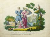 a drawing of a man and a woman holding a parasol