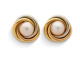 Boucles d'oreilles bicolores or et nacre sur fond blanc