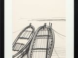 un dessin représentant deux bateaux posés sur la plage