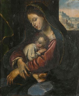 an image of a painting of a woman holding a baby