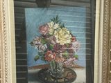 une peinture de fleurs dans un vase sur une table