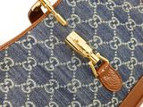 guccissi blue denim and brown leather handbag with gold hardware