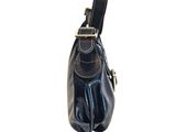 black leather handbag on white background with clipping for text