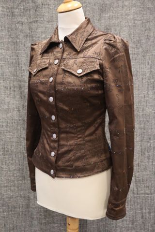 CHRISTIAN LACROIX Jeans – Petite veste marron à décor de texte ef...