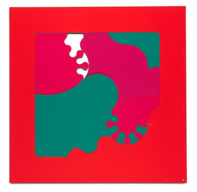 une peinture rouge et verte sur fond blanc