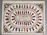 an old map of the world with military figures