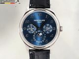 une montre avec un cadran bleu et un bracelet en cuir noir
