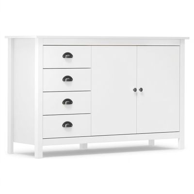 a white dresser with four drawers and two doors